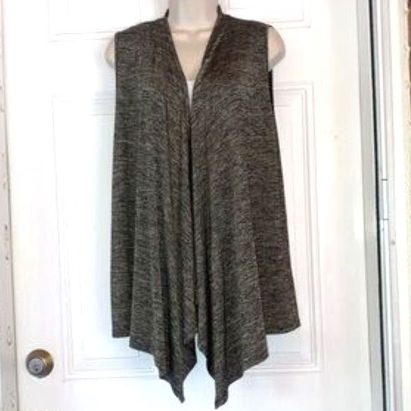 ERIN LONDON Cascading Sleeveless Cardigan Vest Green Space Gray Womens Medium - Picture 4 of 14